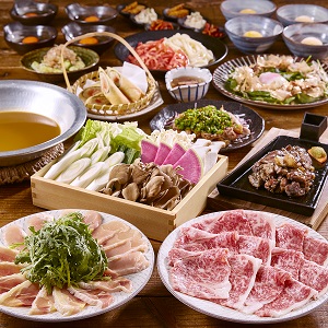 霜降り和牛&名物地鶏のすき焼きコース